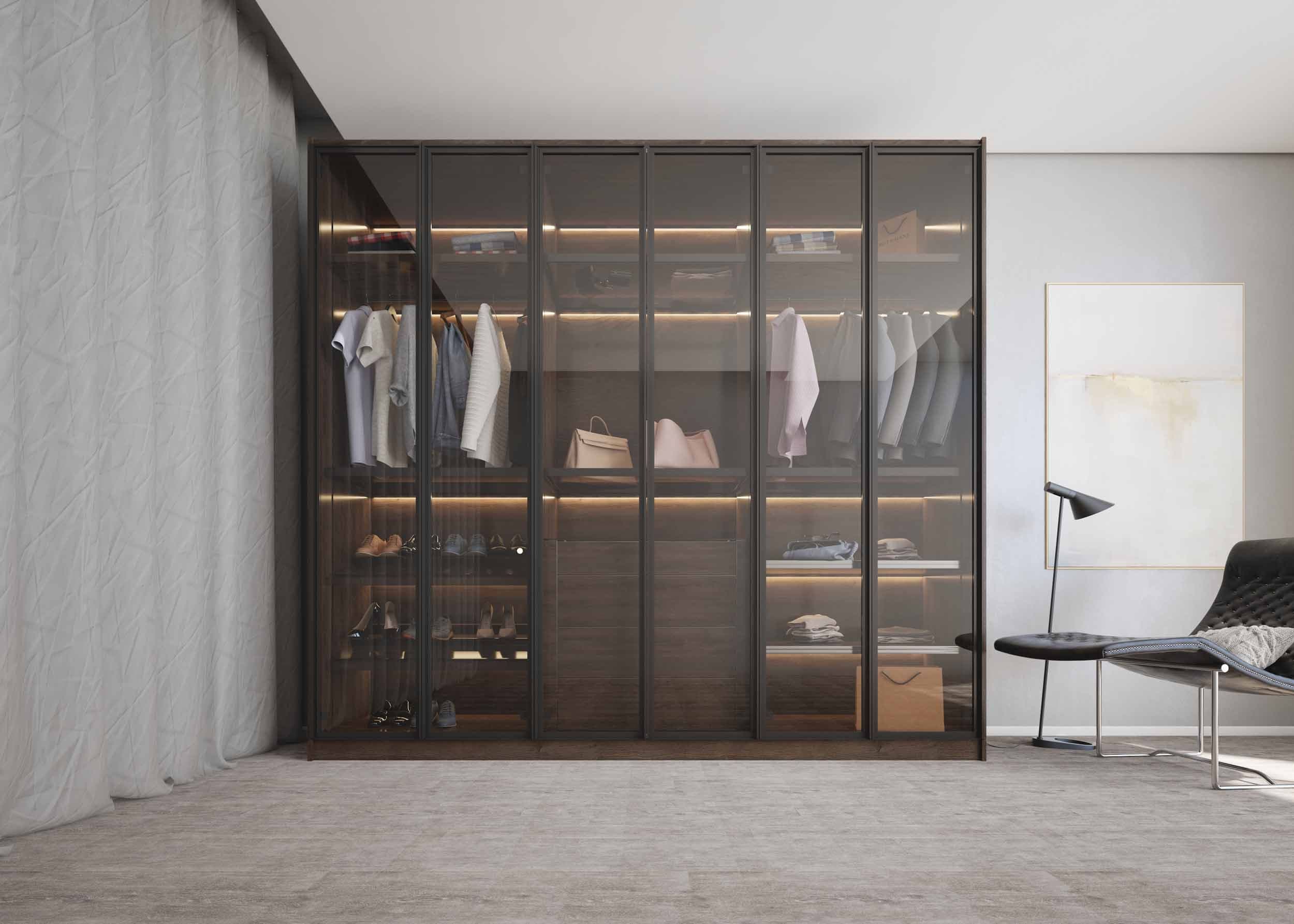 Glass wardrobe finish for modern bedroom
