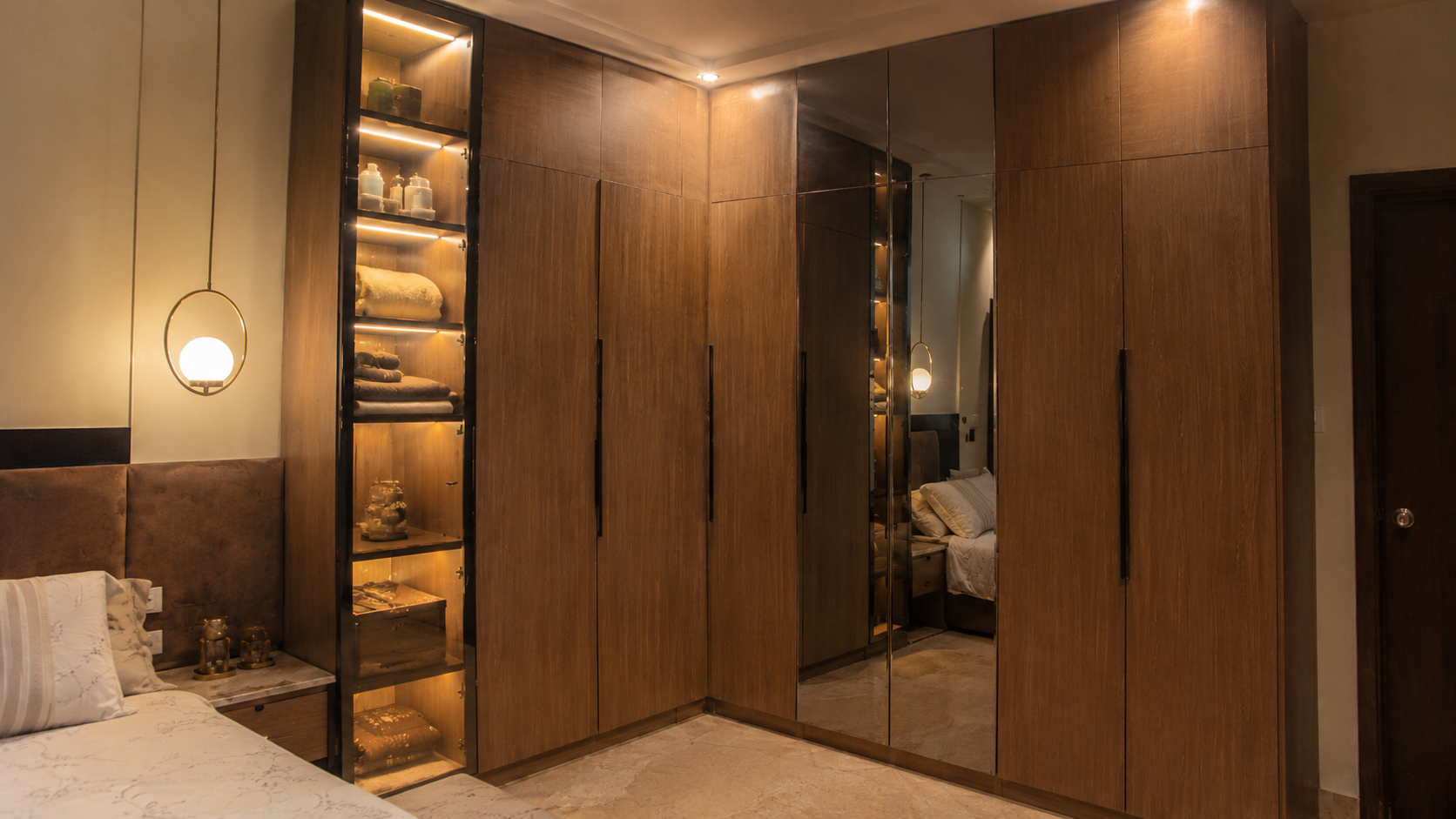 L-Shaped Wardrobe with LED Lighting
